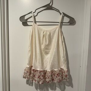 Silky Cream Camisole with Floral Ruffle Hem